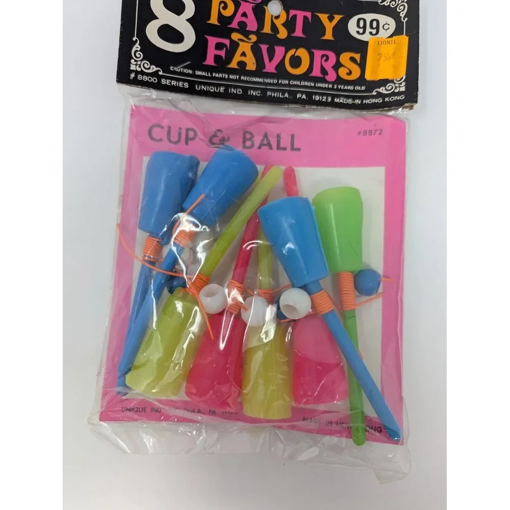 Vintage Party Favors Cup & Ball NEW In Package 8 In Set Unique Industries‎ Neon